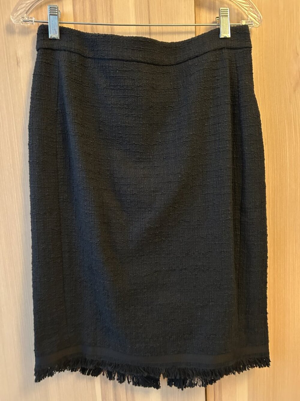 NWT J.Crew Black Tweed Pencil Skirt Fringe Hem Size 6